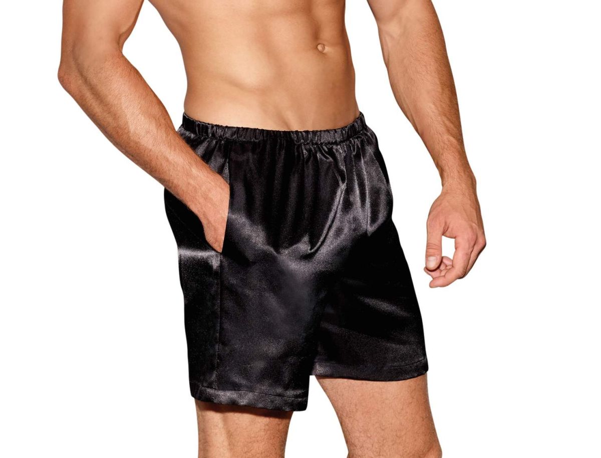 Dreamgirl Black Men's Satin Boxer Short with Pockets