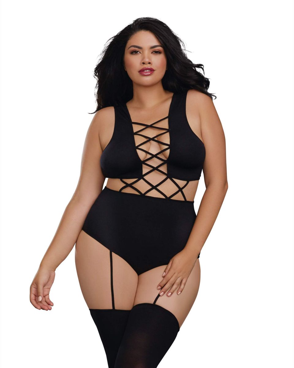 Plus Size Dreamgirl One Size Black Opaque Seamless Teddy Bodystocking