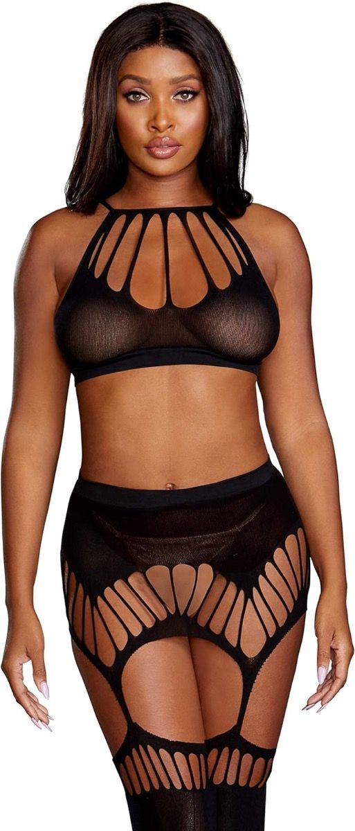 Semi-Opaque Seamless Bralette & Garter Skirt Set