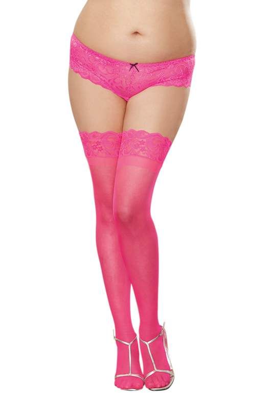 Dreamgirl One Size Queen Pink Sheer Thigh High Stockings with Silicone Lace Top