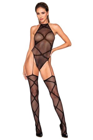 Tie Back Fishnet Garter Teddy Lingerie Set