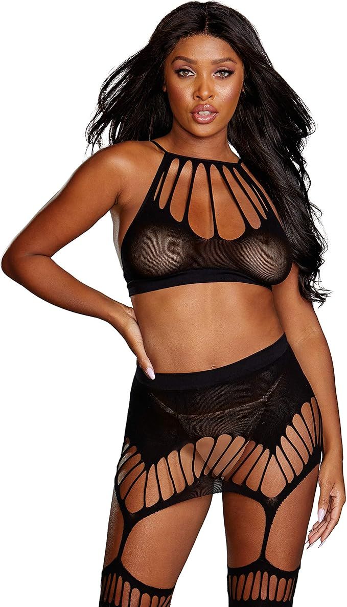 Semi-Opaque Seamless Bralette & Garter Skirt Set