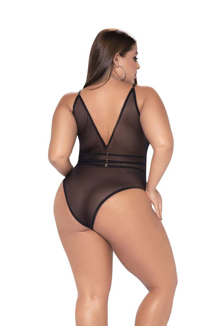 Mapale Black Sheer Lace Bodysuit 