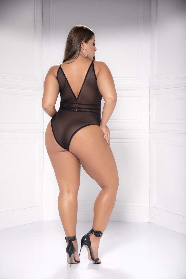 Mapale Black Sheer Lace Bodysuit 