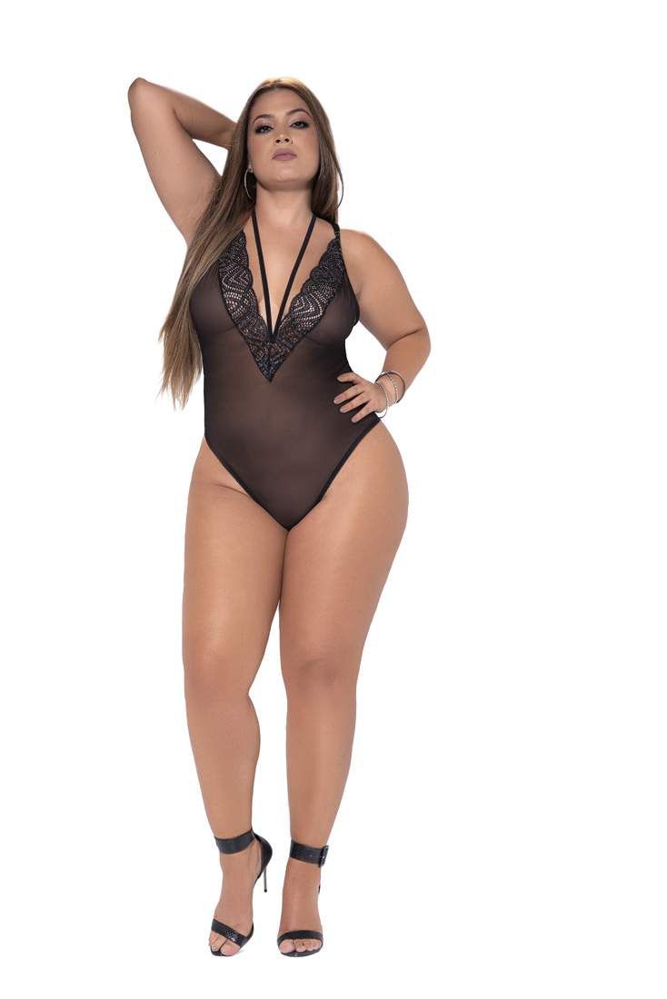 Mapale Black Sheer Lace Bodysuit 